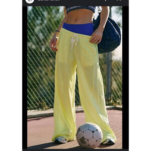 Free People Movement Overtime Yellow Wide Leg Mesh Pants Size S NWOT